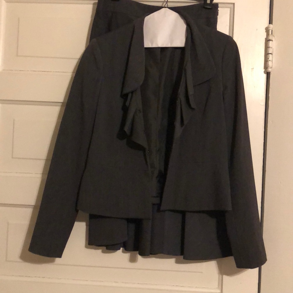 Gray suit jacket and skirt